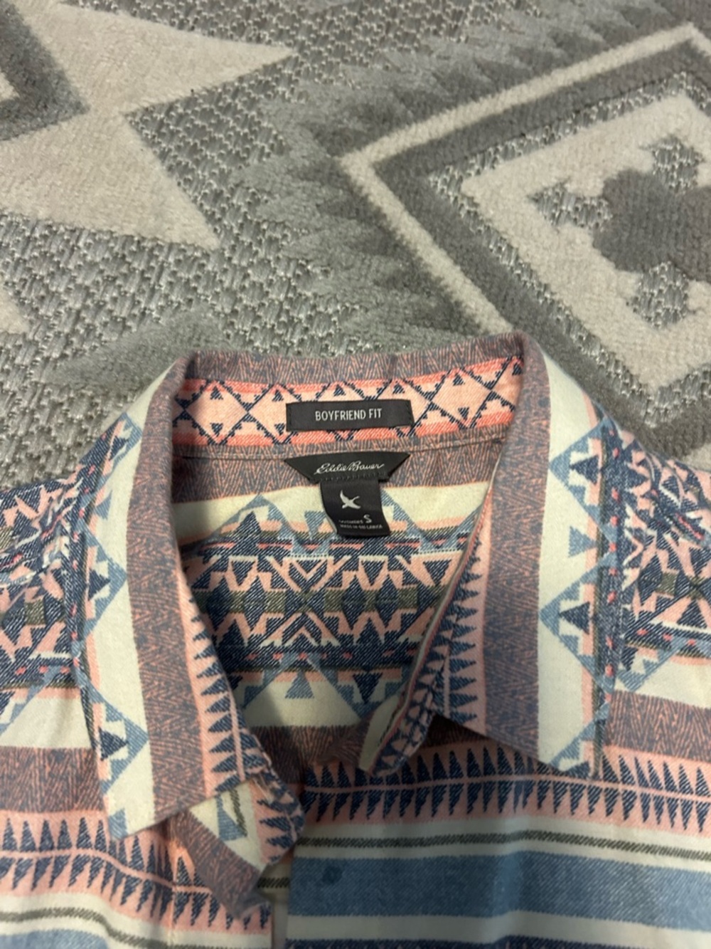 Eddie Bauer Boyfriend Fit Geometric Button-Down in Pink and Blue